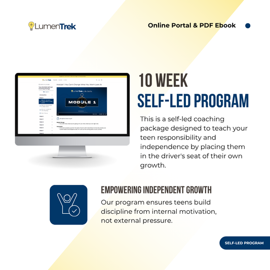 Advertisement for LumenTrek's 10-week self-led program on a computer screen with promotional text.